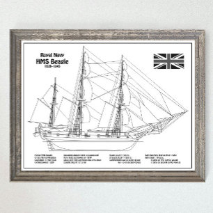 Affiche HMS Beagle Tall Ship - Plan d'expédition BD