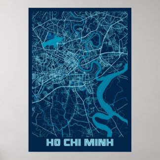 Affiche Ho Chi Minh - Carte de la ville de paix du Vietnam