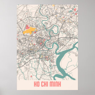 Affiche Ho Chi Minh - Carte de la ville de Viêtnam Chalk