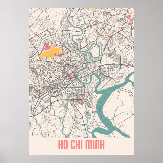 Affiche Ho Chi Minh - Carte de la ville de Viêtnam Chalk (Devant)
