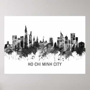 Affiche Ho Chi Minh Ville Vietnam Skyline BW
