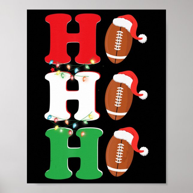 Affiche Ho Ho Ho Santa Hat Fun Football Américain Noël (Devant)