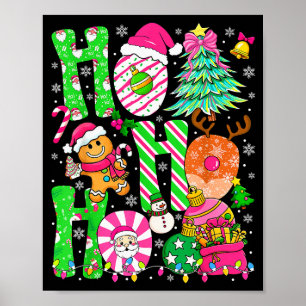 Affiche Ho Ho Ho Sapin de Noël Gâteau Père Noël Biscuit en