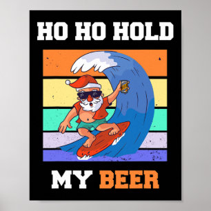 Affiche Ho Ho Hold Bière Surfeur Père Noël Xmas Fête Noël 