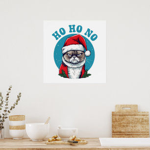 Affiche Ho ho non - drôle de chat grumpy santa