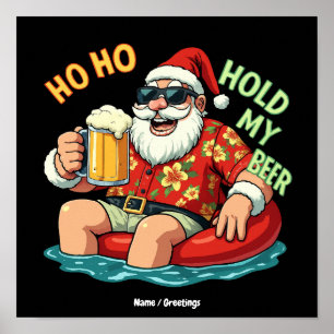 Affiche Ho Ho Tenez Ma Bière Drôle Boire Père Noël Noël 