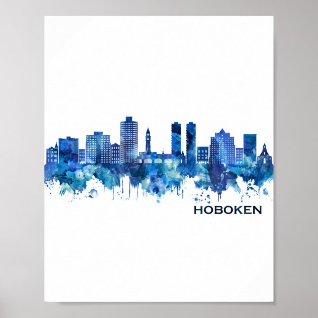 Affiche Hoboken New Jersey Skyline Blue (Devant)