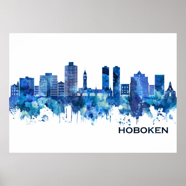 Affiche Hoboken New Jersey Skyline Blue (Devant)