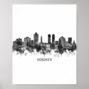 Affiche Hoboken New Jersey Skyline BW