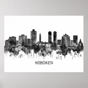 Affiche Hoboken New Jersey Skyline BW