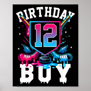 Affiche Hockey 12e anniversaire garçon glace goutte 12 ans