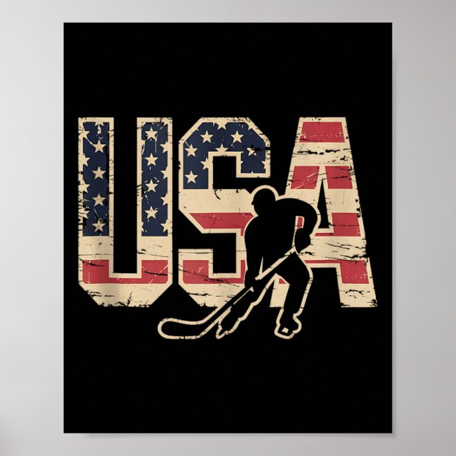 Affiche Hockey Drapeau Américain (Devant)
