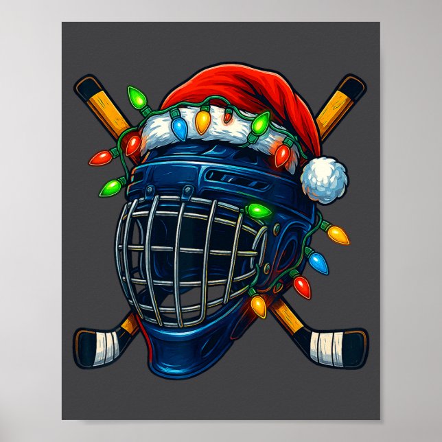 Affiche Hockey Helmet Christmas Lights Santa Hat Design Xm (Devant)