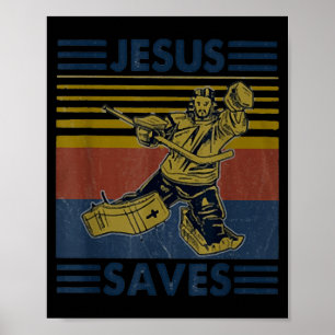 Affiche Hockey Jésus Sauve Drôle de Hockey La boîte de pén