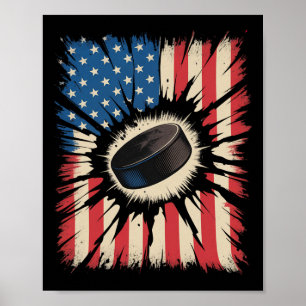 Affiche Hockey Patriotique 4 Juillet Drapeau Américain Vin