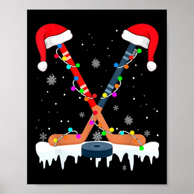 Affiche Hockey Santa Hat Noël Lumières Amusants Sport Boys (Devant)
