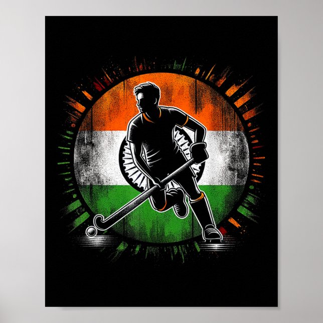 Affiche Hockey sur gazon Inde Hommes Drapeau indien Fieldh (Devant)