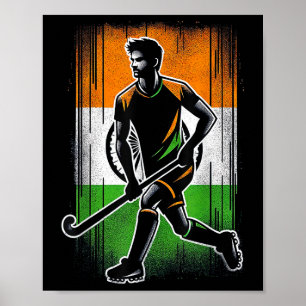 Affiche Hockey sur gazon Inde Hommes Drapeau indien Hockey
