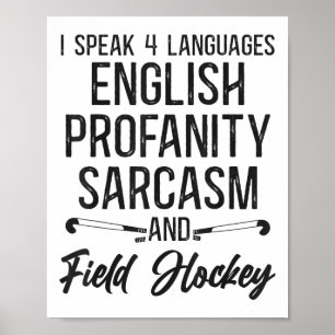 Affiche Hockey sur gazon Je parle 4 langues Anglais Gros m
