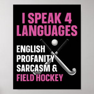 Affiche Hockey sur gazon Je parle 4 langues Anglais Gros m