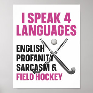 Affiche Hockey sur gazon Je parle 4 langues Anglais Gros m
