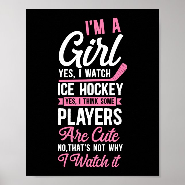 Affiche Hockey Sur Glace Je Suis Une Fille Oui, Je Regarde (Devant)