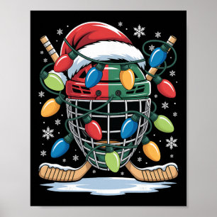 Affiche Hockey sur glace Noël Père Noël Xmas Lumières Hock