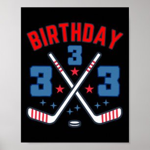 Affiche Hockey sur glace Trois Anniversaire Garçon 3ème Fê