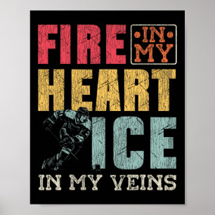 Affiche Hockey sur glace Vintage Fire dans mon cœur Glace