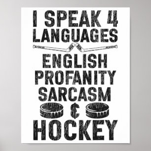 Affiche Hockey sur glace Vintage Je parle 4 langues anglai