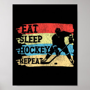 Affiche Hockey sur glace Vintage Retro Manger Dormir Hocke