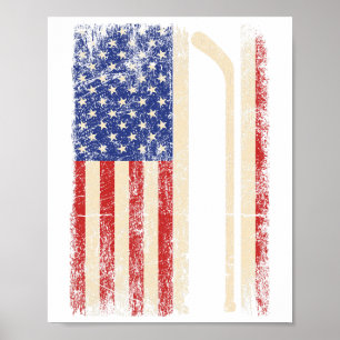 Affiche Hockey Usa Drapeau Américain Bâton de Hockey Hocke