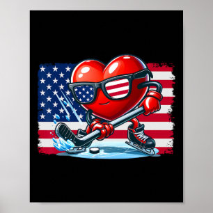 Affiche Hockey Valentines Day Valentine Us Drapeau Sungles