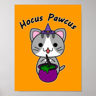 Affiche Hocus Pawcus - Chat tigré gris - Écriture noire