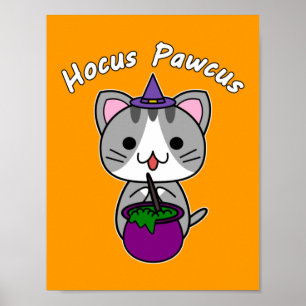 Affiche Hocus Pawcus - Grey Tabby Chat - Écriture Blanche