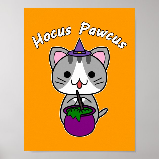 Affiche Hocus Pawcus - Grey Tabby Chat - Écriture Blanche (Devant)