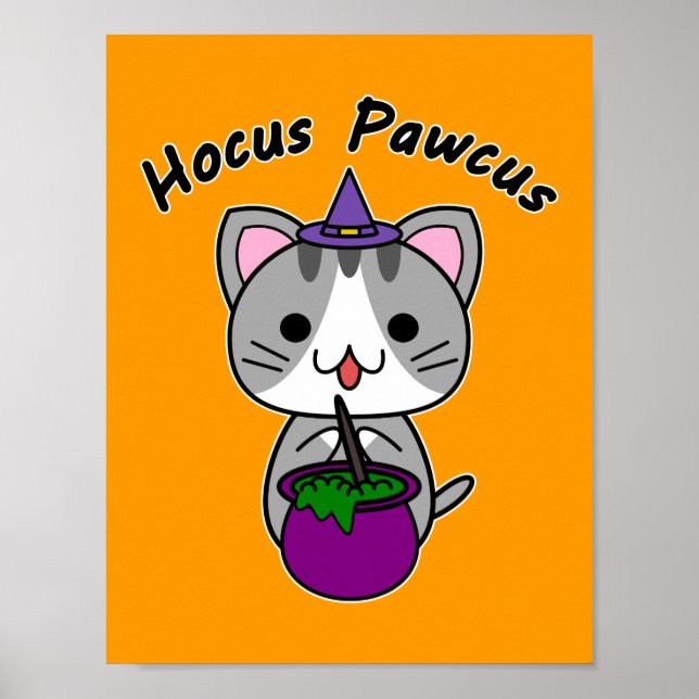 Affiche Hocus Pawcus - Tabby Gris Chat - Écriture Noire (Devant)