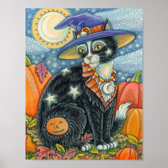 AFFICHE HOCUS POCUS NOIR CAT WITCH & MOUSE HALLOWEEN (Devant)