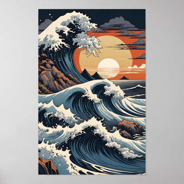 Affiche Hokusai japonais (Devant)