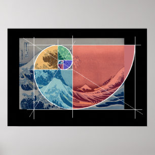 Affiche Hokusai Meets Fibonacci, Colored Shapes