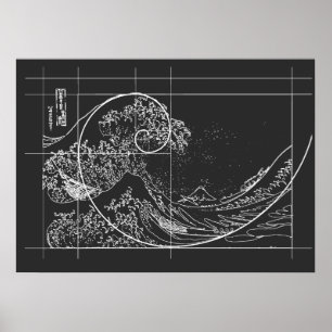 Affiche Hokusai Meets Fibonacci linear black and white