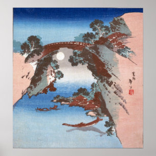 Affiche Hokusai - Vue de Saruhashi (Pont du Singe)
