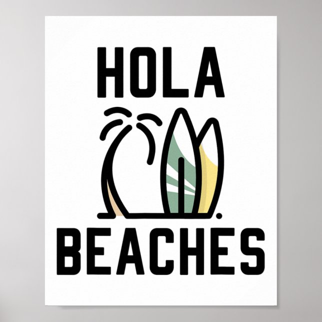 Affiche Hola Beach Surf Board Funny Beach Vacances (Devant)