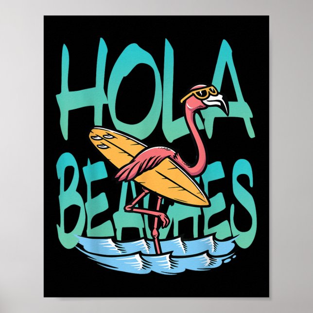 Affiche Hola Plages Flaming Surfer Dans L'Océan Plage Wav (Devant)