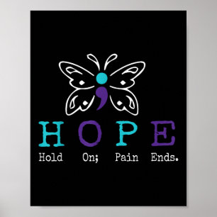 Affiche Hold On Hope Semicolon Cadeau Prévention du suicid