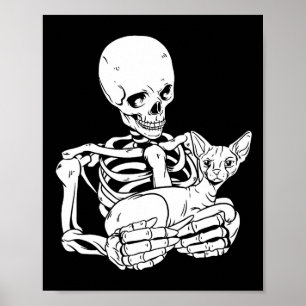 Affiche Holding Chat Funny Halloween Crâne Sphynx Chat