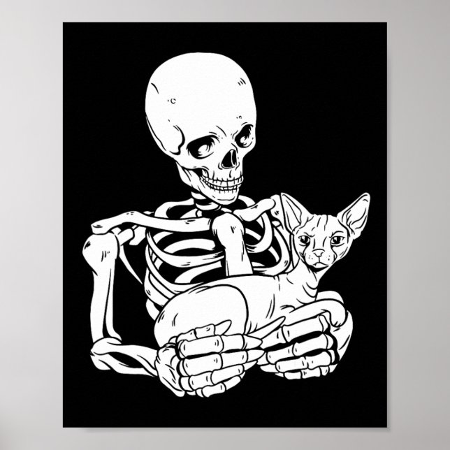 Affiche Holding Chat Funny Halloween Crâne Sphynx Chat (Devant)