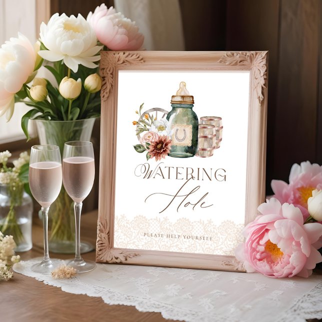 Affiche Hole d'eau Bouteille bébé Baby shower occidental s (Watering Hole Baby Bottle Wild Western Baby Shower Poster)