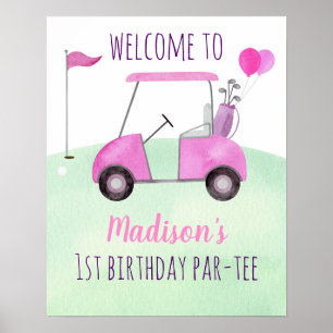 Affiche Hole In One Pink Golf Anniversaire Par-tee Bienven