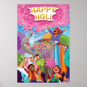 Affiche Holi Hai Peint Elephant dans la foule